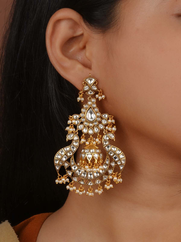 White Color Gold Plated Jadau Kundan Earrings - ME1406