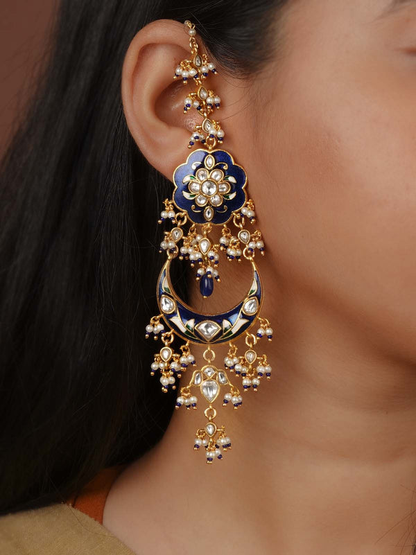 Blue Color Gold Plated Jadau Kundan Earrings - ME1411