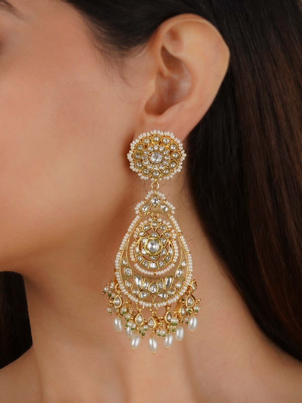White Color Gold Plated Jadau Kundan Earrings - ME1420