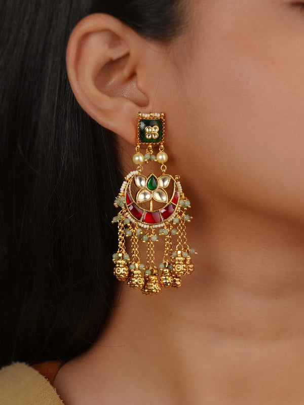 Multicolor Gold Plated Jadau Kundan Earrings - ME1453M