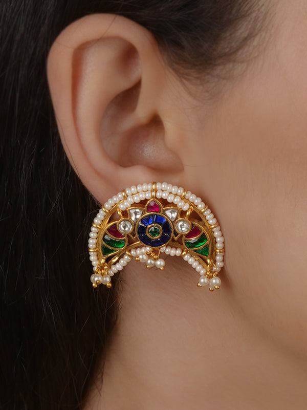 Multicolor Gold Plated Jadau Kundan Earrings - ME1457M