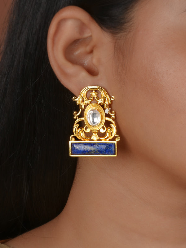 Blue Color Gold Plated Jadau Kundan Earrings - ME1458