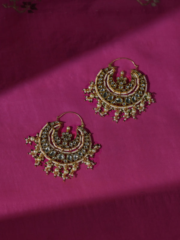 White Color Gold Plated Jadau Kundan Earrings - ME1463W