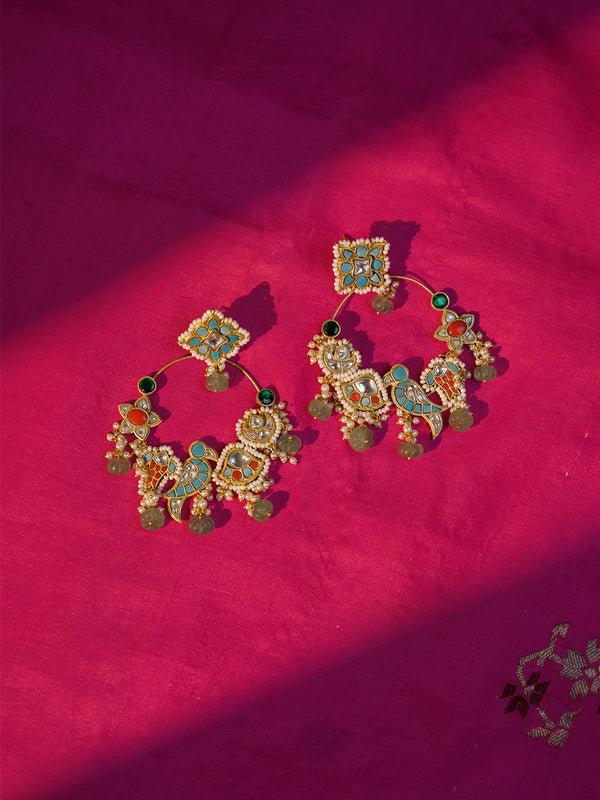 Multicolor Gold Plated Jadau Kundan Earrings - ME1465