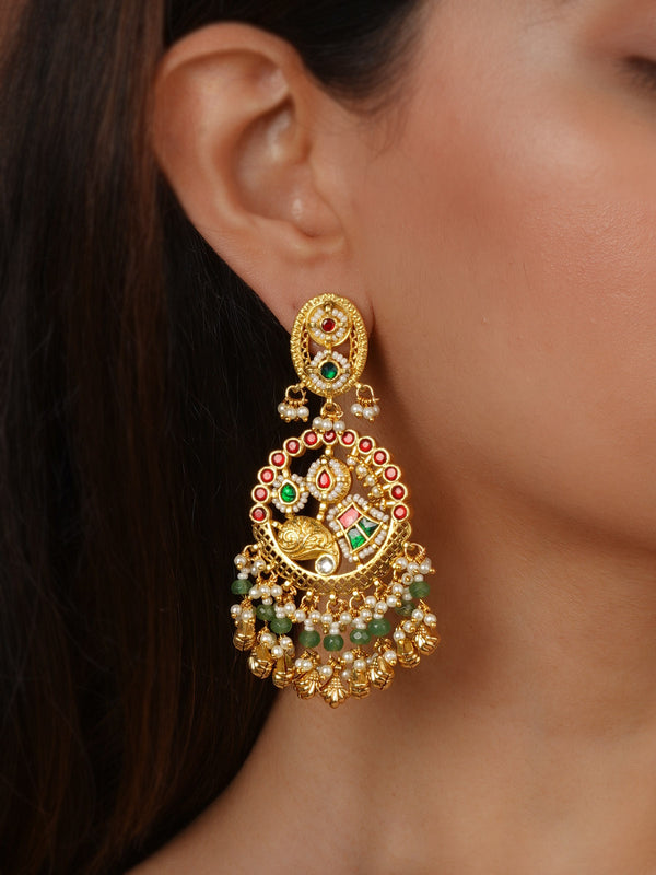 Gold Plated Jadau Kundan Earrings - ME1485