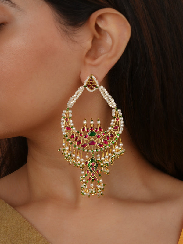 Gold Plated Jadau Kundan Earrings - ME1488