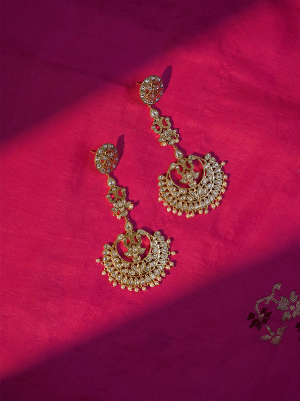 White Color Gold Plated Jadau Kundan Earrings - ME1493