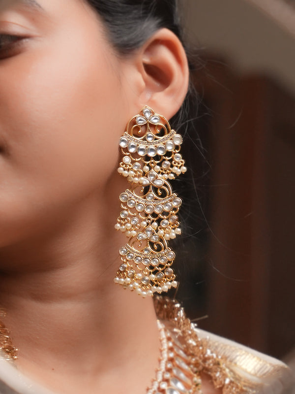 White Color Gold Plated Jadau Kundan Earrings - ME1494