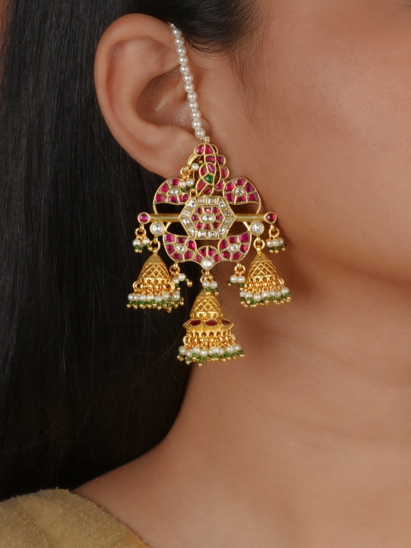 Multicolor Gold Plated Jadau Kundan Earrings - ME1504M