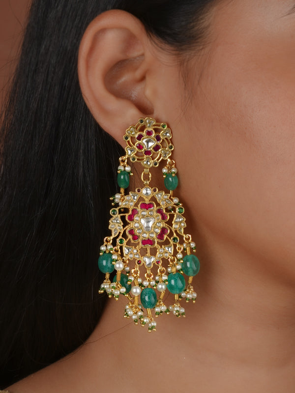 Multicolor Gold Plated Jadau Kundan Earrings - ME1505M