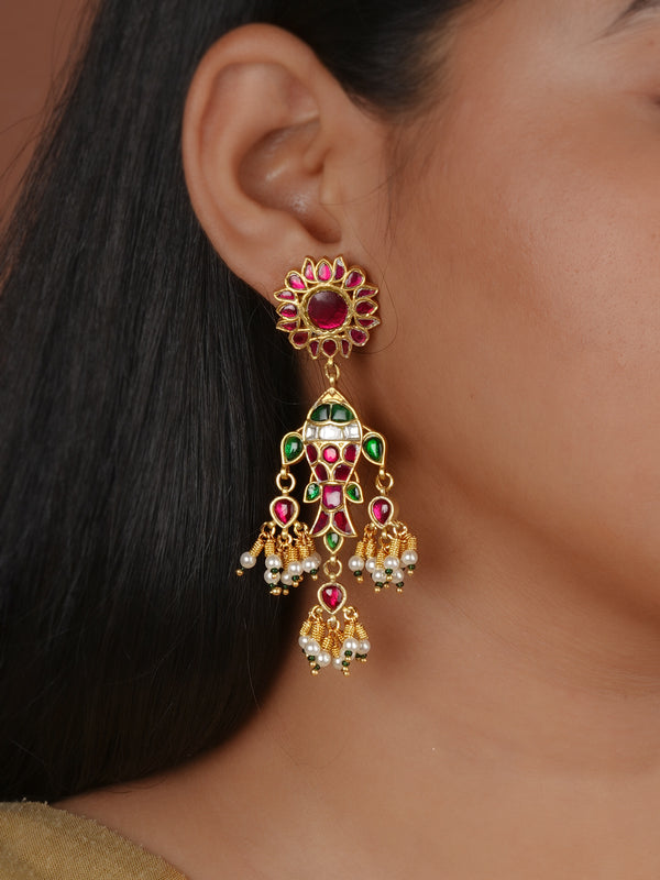 Multicolor Gold Plated Jadau Kundan Earrings - ME1506M