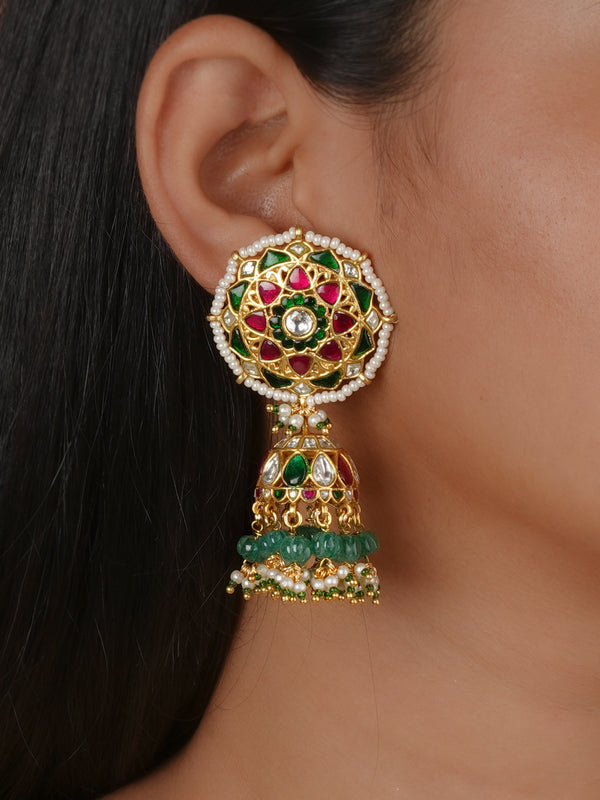 Multicolor Gold Plated Jadau Kundan Earrings - ME1508M