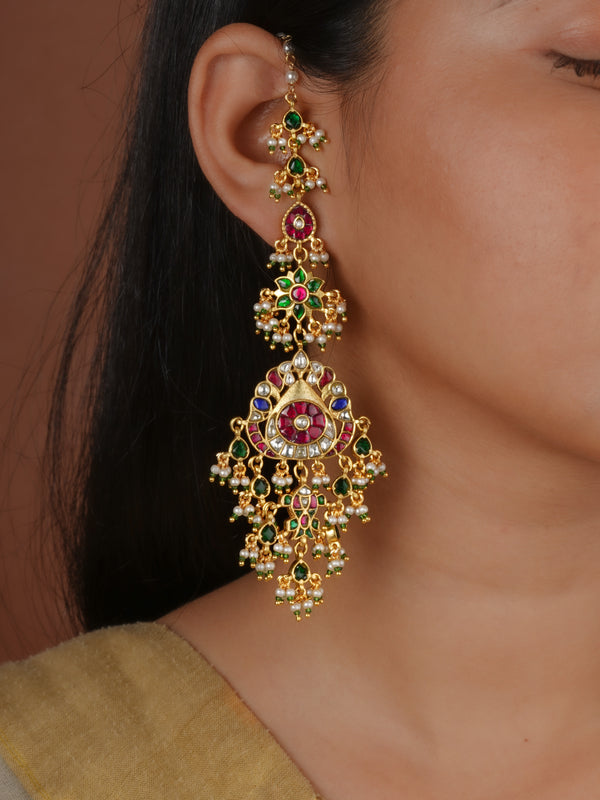 Multicolor Gold Plated Jadau Kundan Earrings - ME1509M