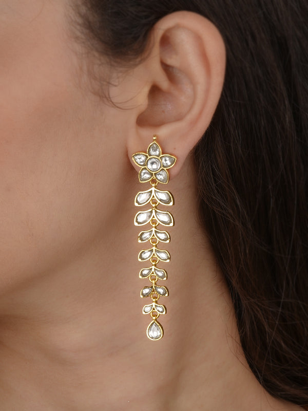 White Color Gold Plated Jadau Kundan Earrings - ME1525