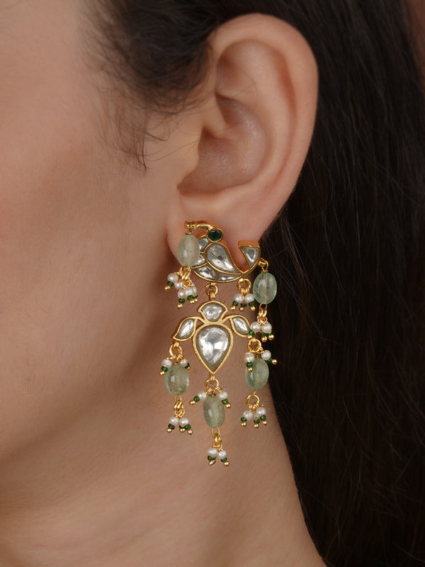 Green Color Gold Plated Jadau Kundan Earrings - ME1528WGR