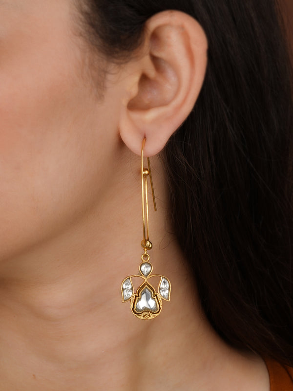 White Color Gold Plated Jadau Kundan Earrings - ME1529
