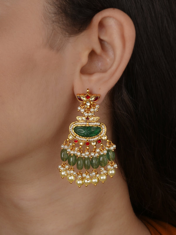 Multicolor Gold Plated Jadau Kundan Earrings - ME1539GR