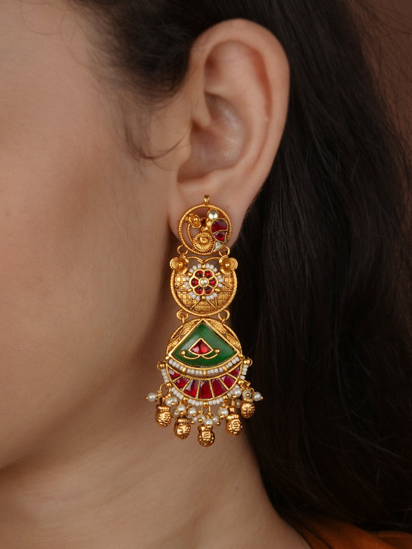 Multicolor Gold Plated Jadau Kundan Earrings - ME1540M