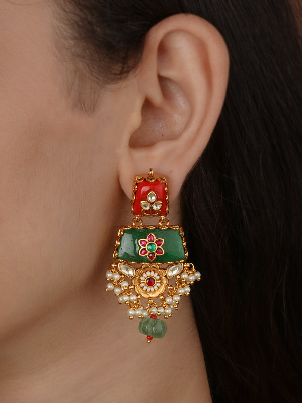 Multicolor Gold Plated Jadau Kundan Earrings - ME1541M