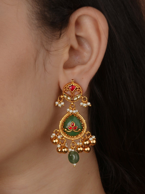 Multicolor Gold Plated Jadau Kundan Earrings - ME1542M