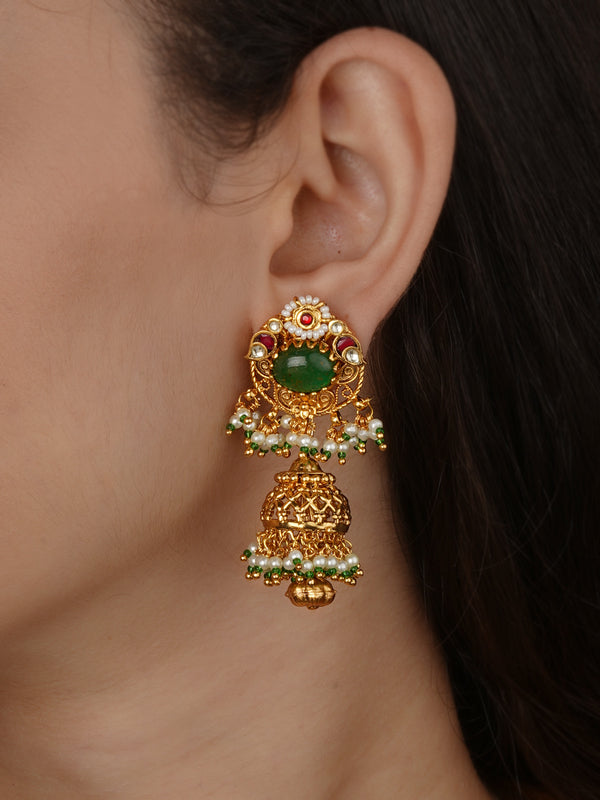 Multicolor Gold Plated Jadau Kundan Earrings - ME1543PGR