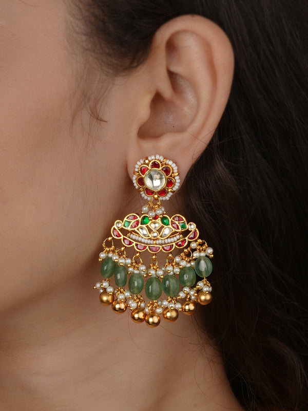Multicolor Gold Plated Jadau Kundan Earrings - ME1549M
