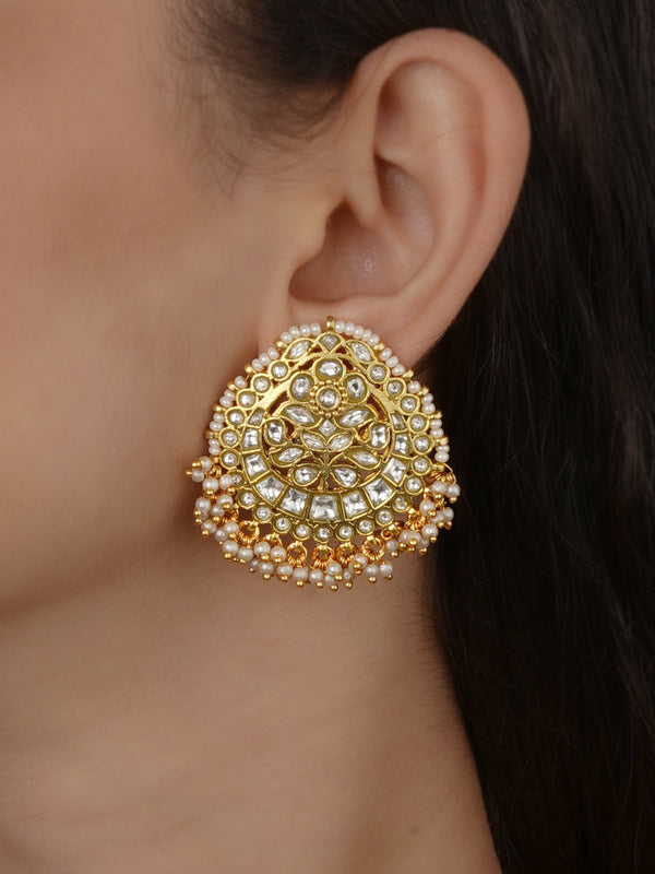 White Color Gold Plated Jadau Kundan Earrings - ME1558W