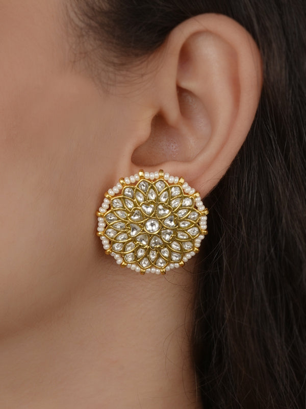 White Color Gold Plated Jadau Kundan Earrings - ME1559W