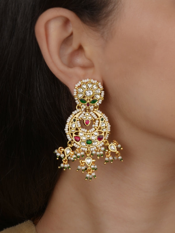 Gold Plated Jadau Kundan Earrings - ME1560