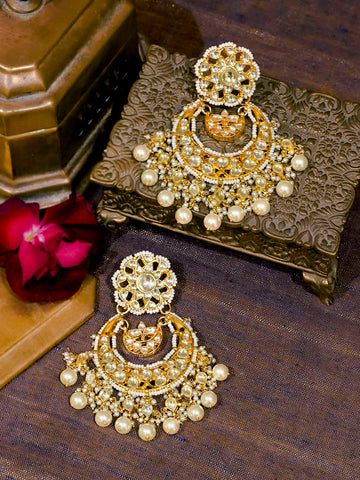 Pearl Temple Chandbali Earrings With Jhumka Ruby Emerald Antique Jewellery  ER22488