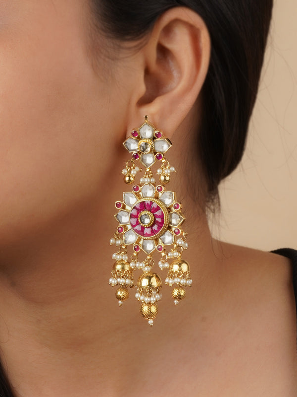 ME338PY - Pink Color Gold Plated Jadau Kundan Earrings