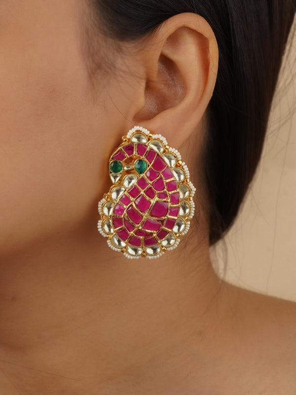 ME548 - Pink Color Gold Plated Jadau Kundan Earrings