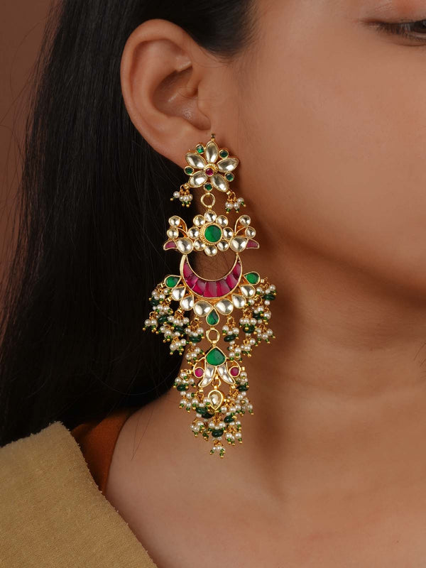 Multicolor Gold Plated Jadau Kundan Earrings - ME649M