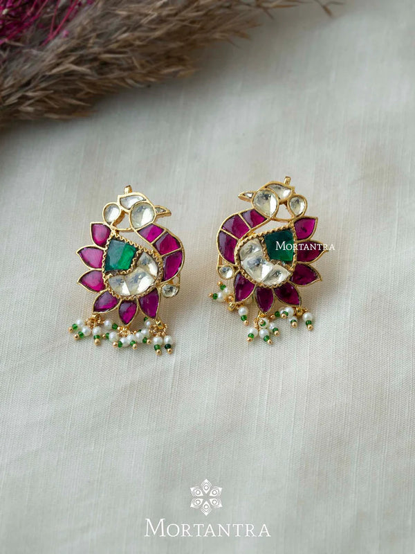 Multicolor Gold Plated Jadau Kundan Earrings - ME751MA