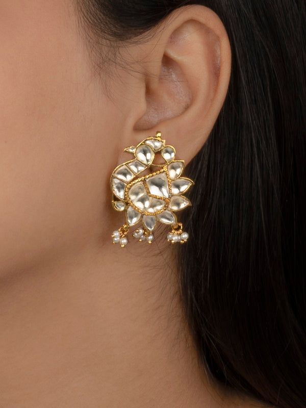 ME751Y - White Color Gold Plated Jadau Kundan Earrings