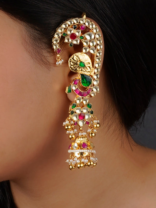 Multicolor Gold Plated Jadau Kundan Earrings - ME78