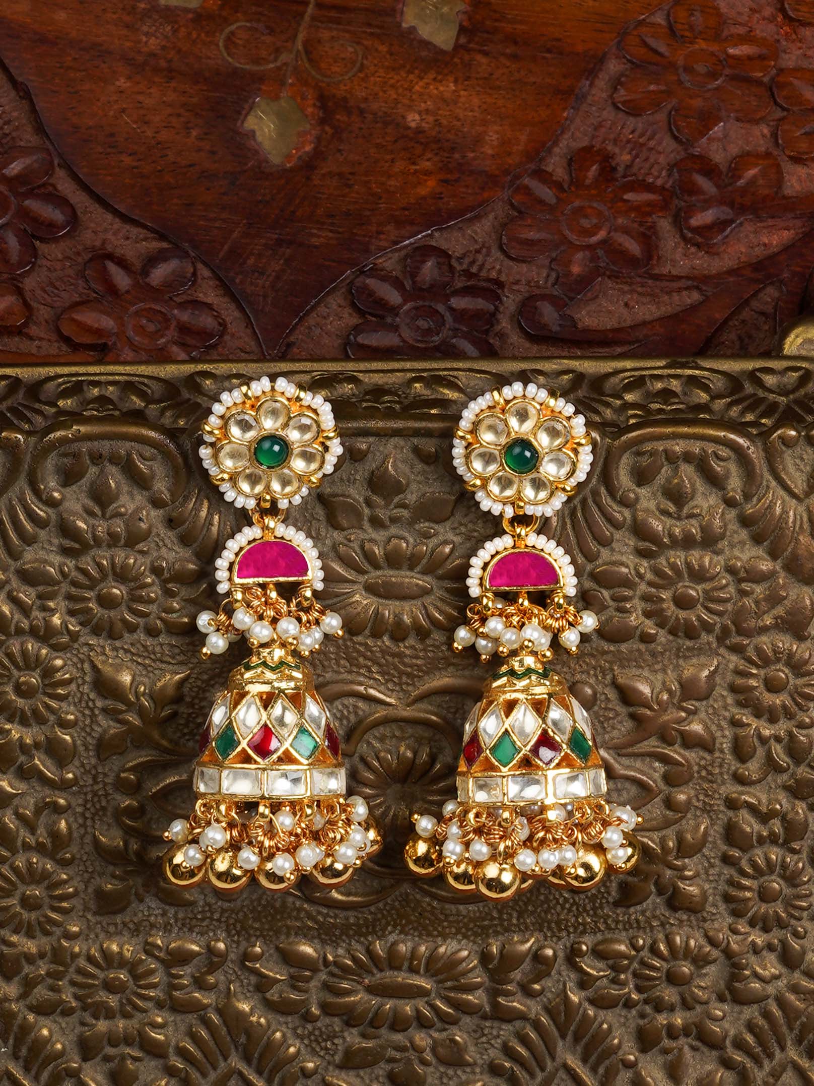 ME824M - Multicolor Gold Plated Jadau Kundan Earrings