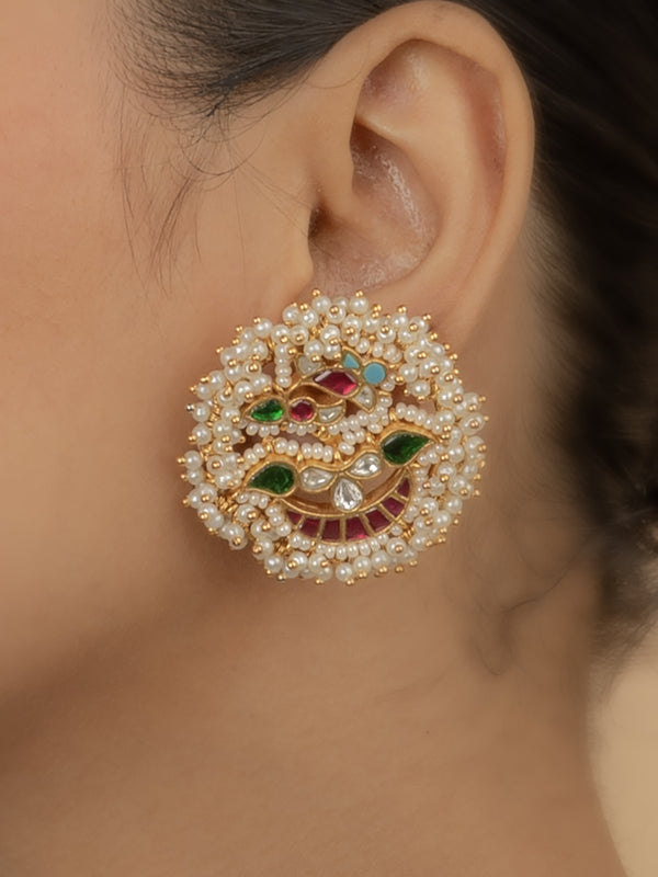 ME969M - Multicolor Gold Plated Jadau Kundan Earrings