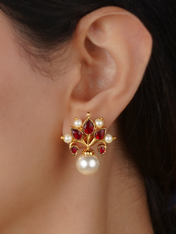 Red Color Gold Plated Jadau Kundan Earrings - ME979R