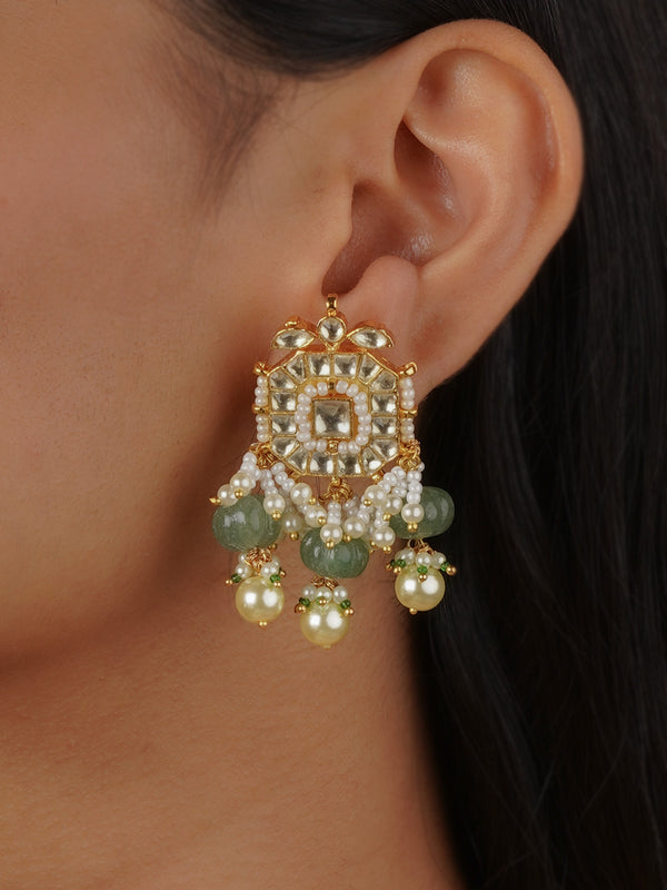 ME983Y - Green Color Gold Plated Jadau Kundan Earrings
