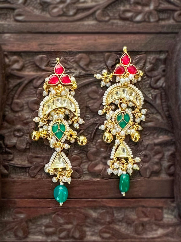 ME999M - Multicolor Gold Plated Jadau Kundan Earrings