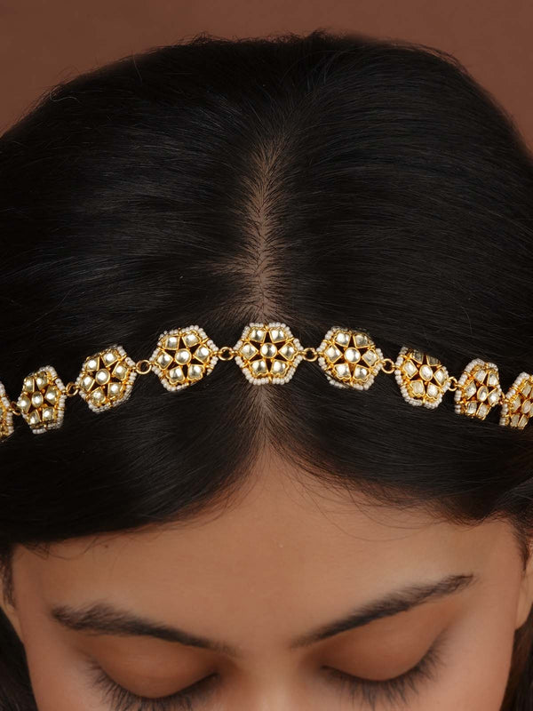 White Color Gold Plated Jadau Kundan Sheeshphool - MHA123Y