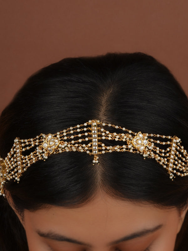 White Color Gold Plated Jadau Kundan Sheeshphool - MHA171