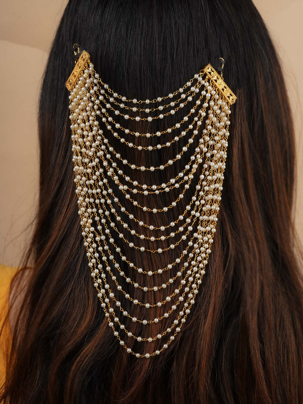 MHA176 - White Color Gold Plated Jadau Kundan Hair Accessories