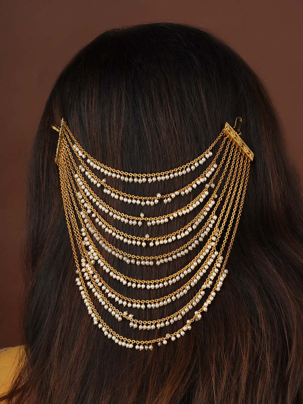 White Color Gold Plated Jadau Kundan Hair Accessories - MHA177