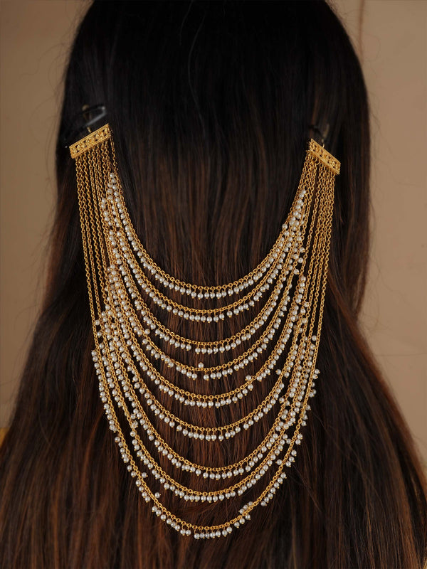 MHA183 - White Color Gold Plated Jadau Kundan Hair Accessories