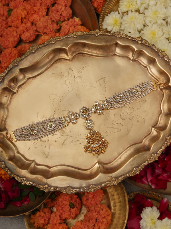 White Color Gold Plated Jadau Kundan Mathapatti - MHA200Y