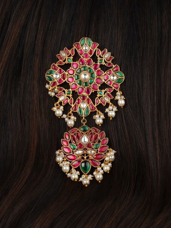 Multicolor Gold Plated Jadau Kundan Braid Accessories - MHA220M