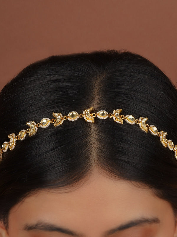 White Color Gold Plated Jadau Kundan Sheeshphool - MHA221Y