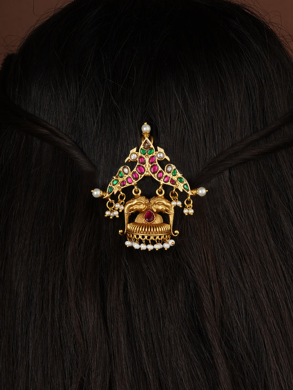 Multicolor Gold Plated Jadau Kundan Braid Accessories - MHA237M